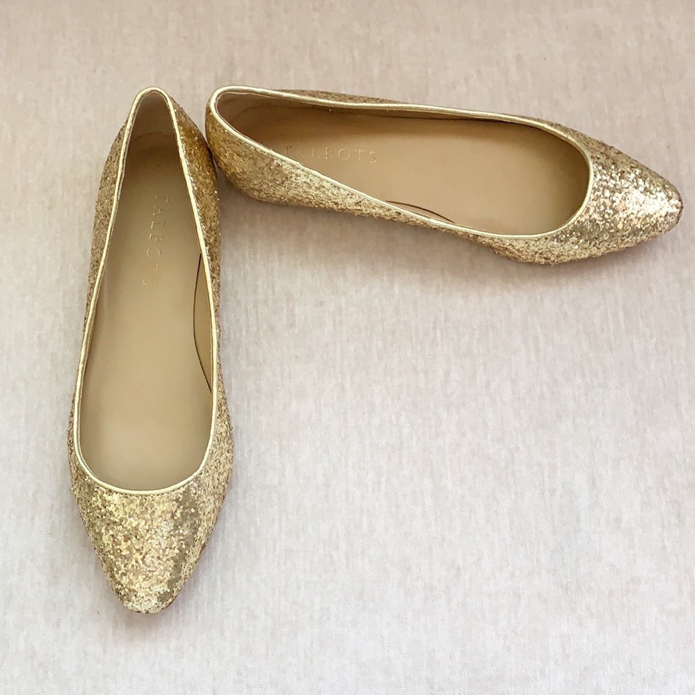 Talbots Gold Sequin Glitter Almond Toe Flats sz 5